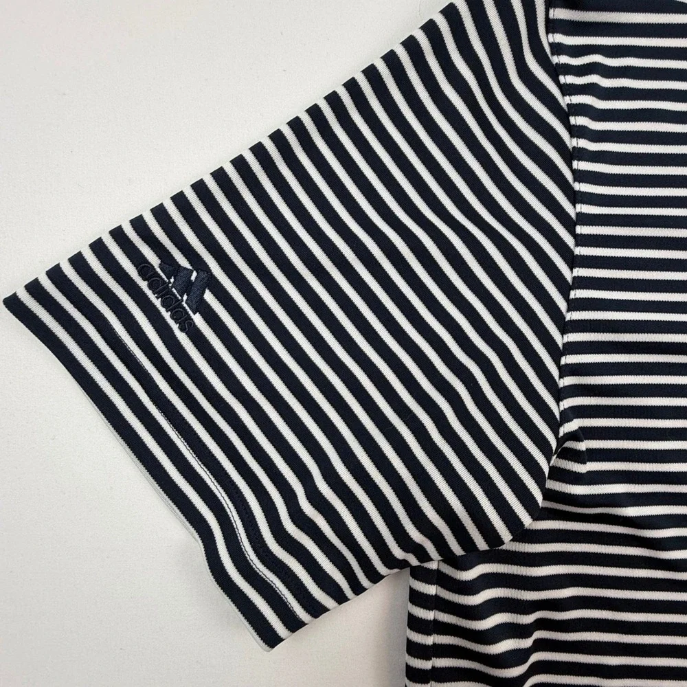 Adidas Whistling Straits Mens Navy Blue White Striped Golf Polo Shirt Size M